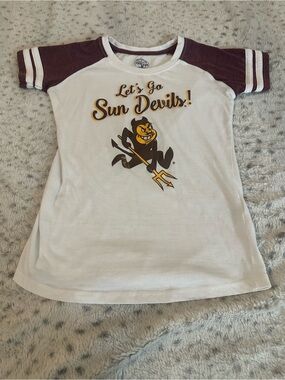 Rivalry Threads White Tee with Maroon Sleeves & Gold Graphic